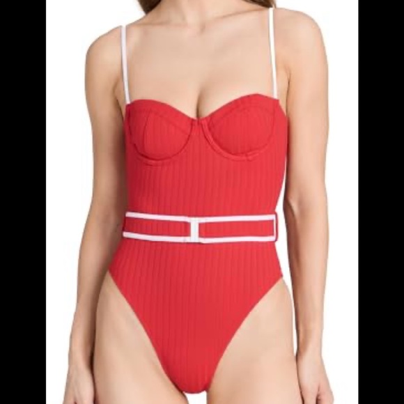 NWT SOLID & STRIPED ribbed belted lipstick red Spencer’s one piece size XL